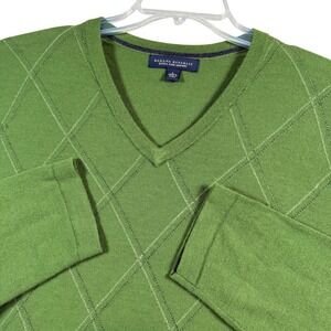 Banana Republic Sweater Mens Large Green Merino Wool V-Neck
